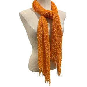 Womens Orange Knitted Ribbon Scarf Fringed 64x17 Inches